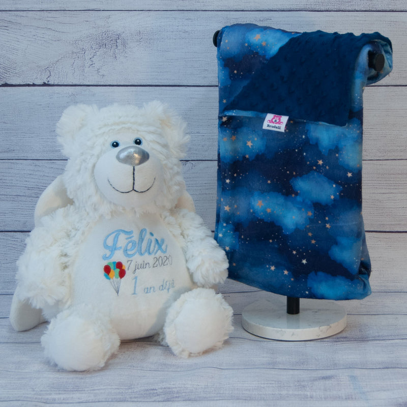 Night sky blanket and angel teddy