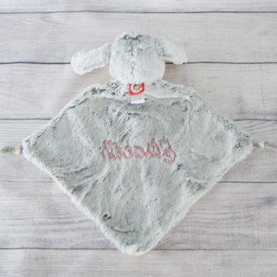 Back of embroidery grey bunny lovey
