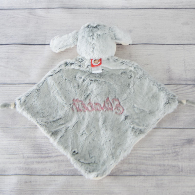 Back of embroidery grey bunny lovey
