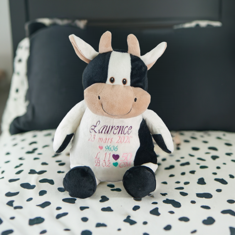 Stuffed cow with custom embroidery