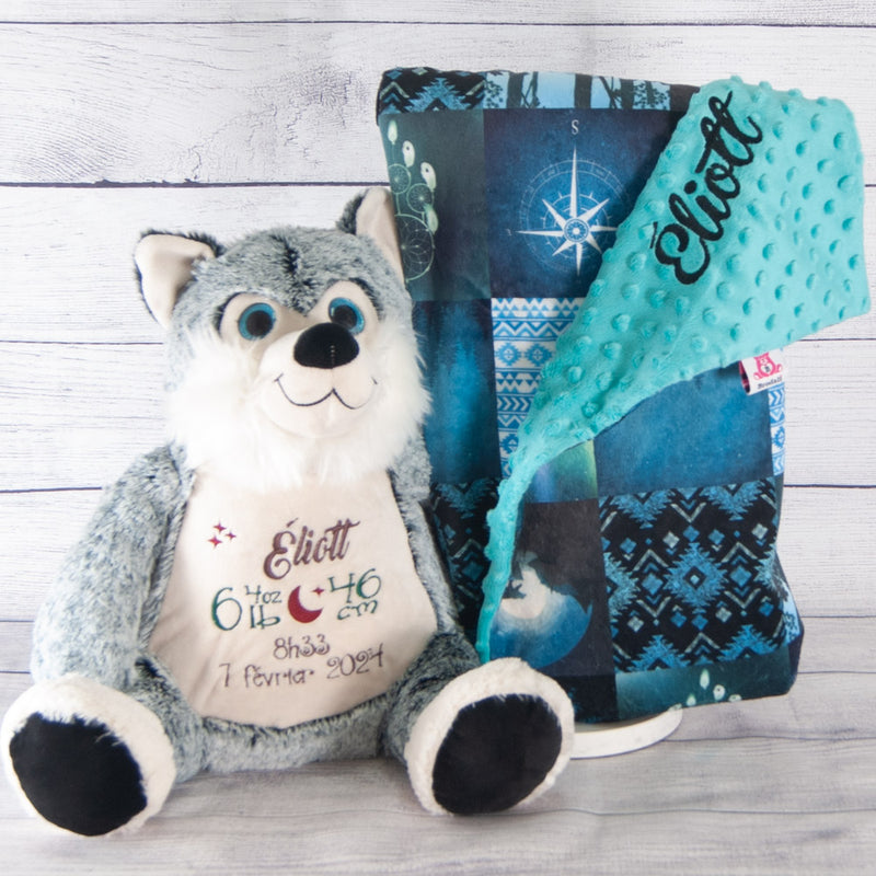 Cadeau pour nouveau-né husky et couverture