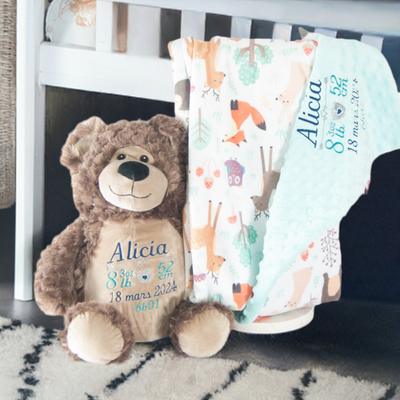 Ourson personnalisé et couverture minky