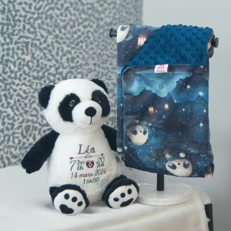 Baby gift set panda stuffie and blanket personalized