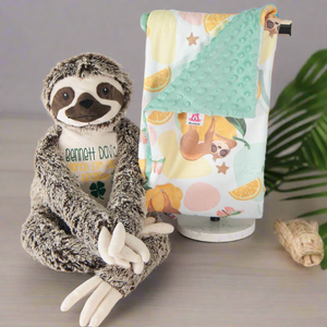 Stuffed sloth and sloth baby blanket, personalized