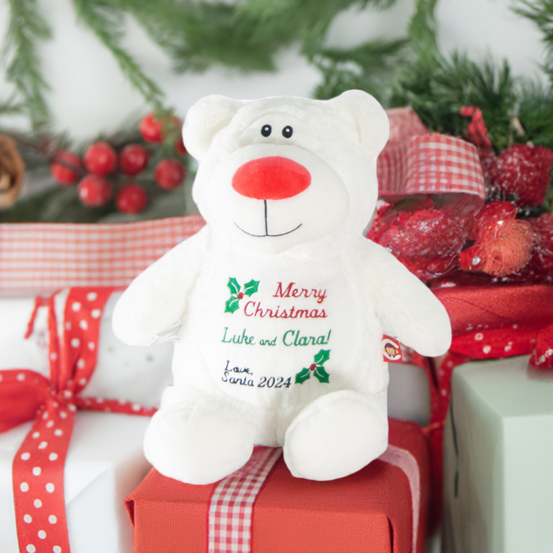 White bear with red nose plush