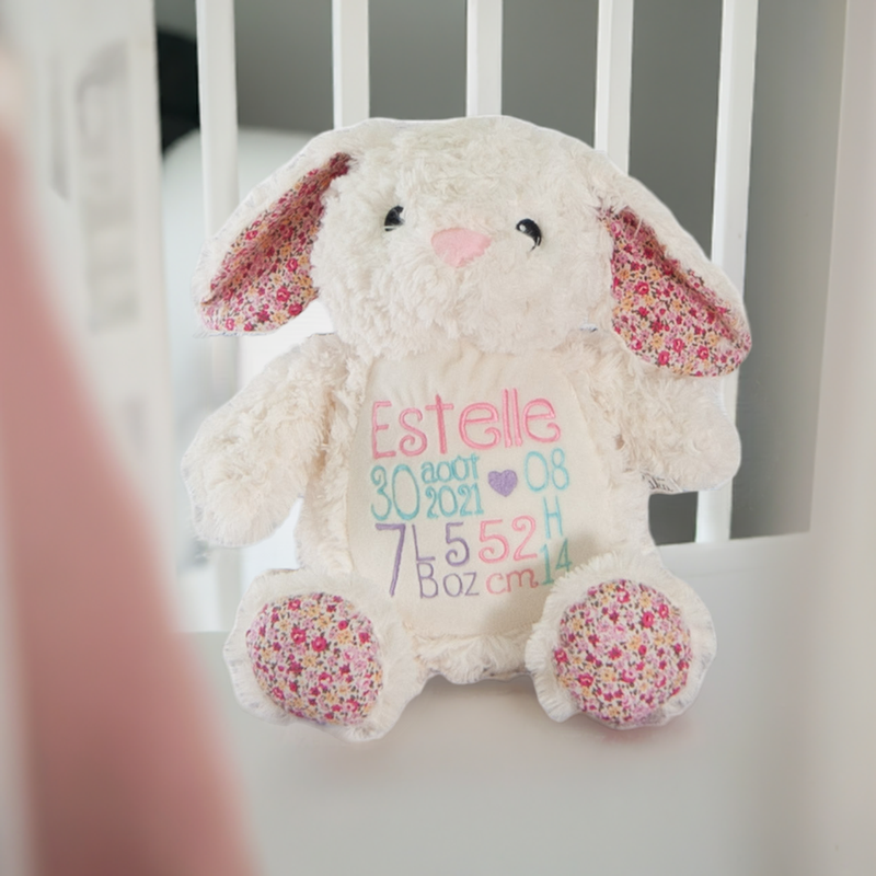 Baby girl bunny with birth information