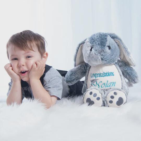 Fernie the Bunny - Personalized with Custom Embroidery of Birth Announcement and Name - 