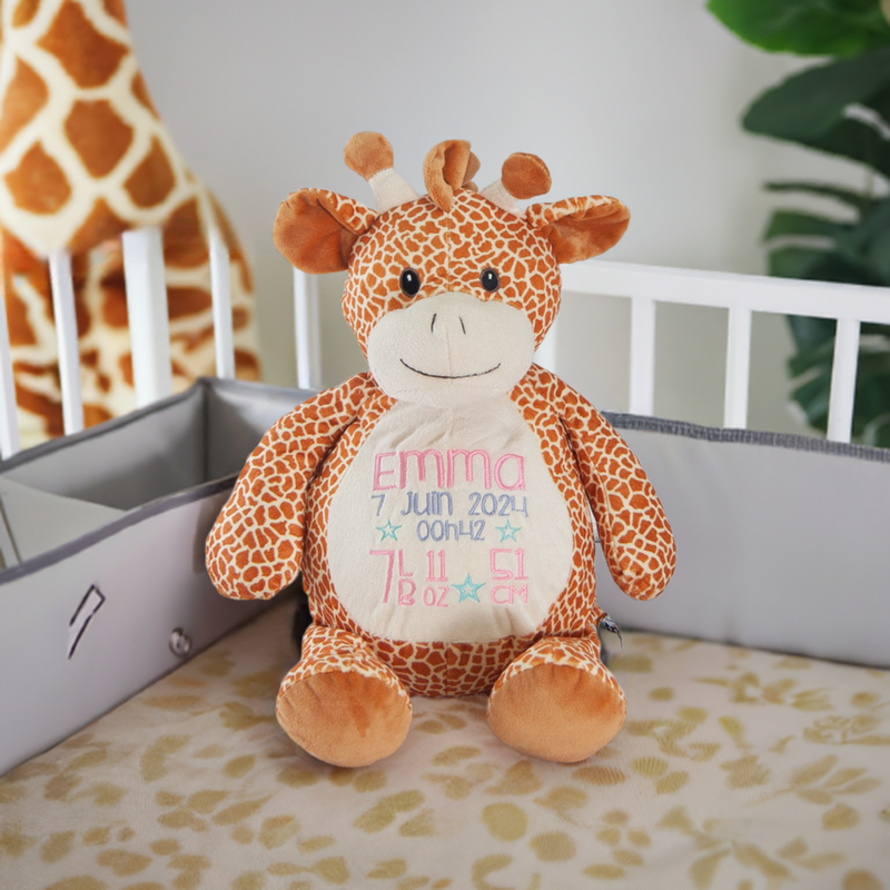 giraffe embroidered stuffie with name