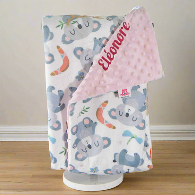 personalized pink koala blanket