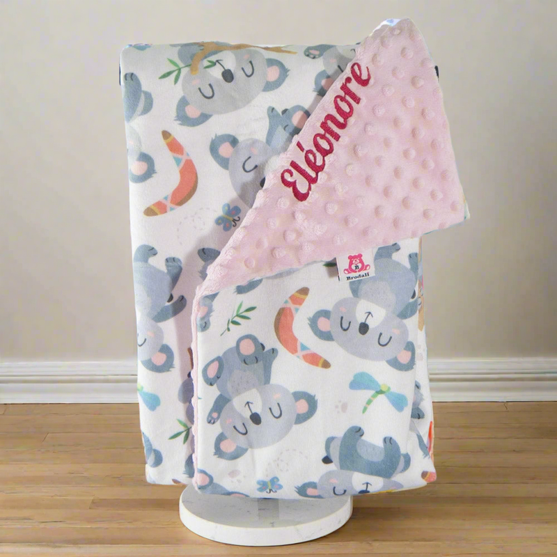 personalized pink koala blanket