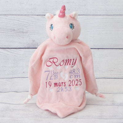 pink unicorn lovey with name