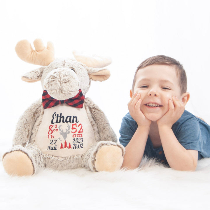 stuffed moose with custom embroidery