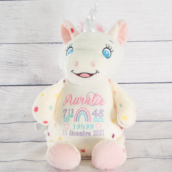 toutou licorne avec infos naissance quebec