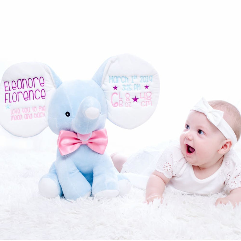 Stuffed elephant blue personalized 