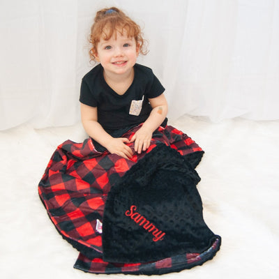 Black red plaid blanket with name ontario