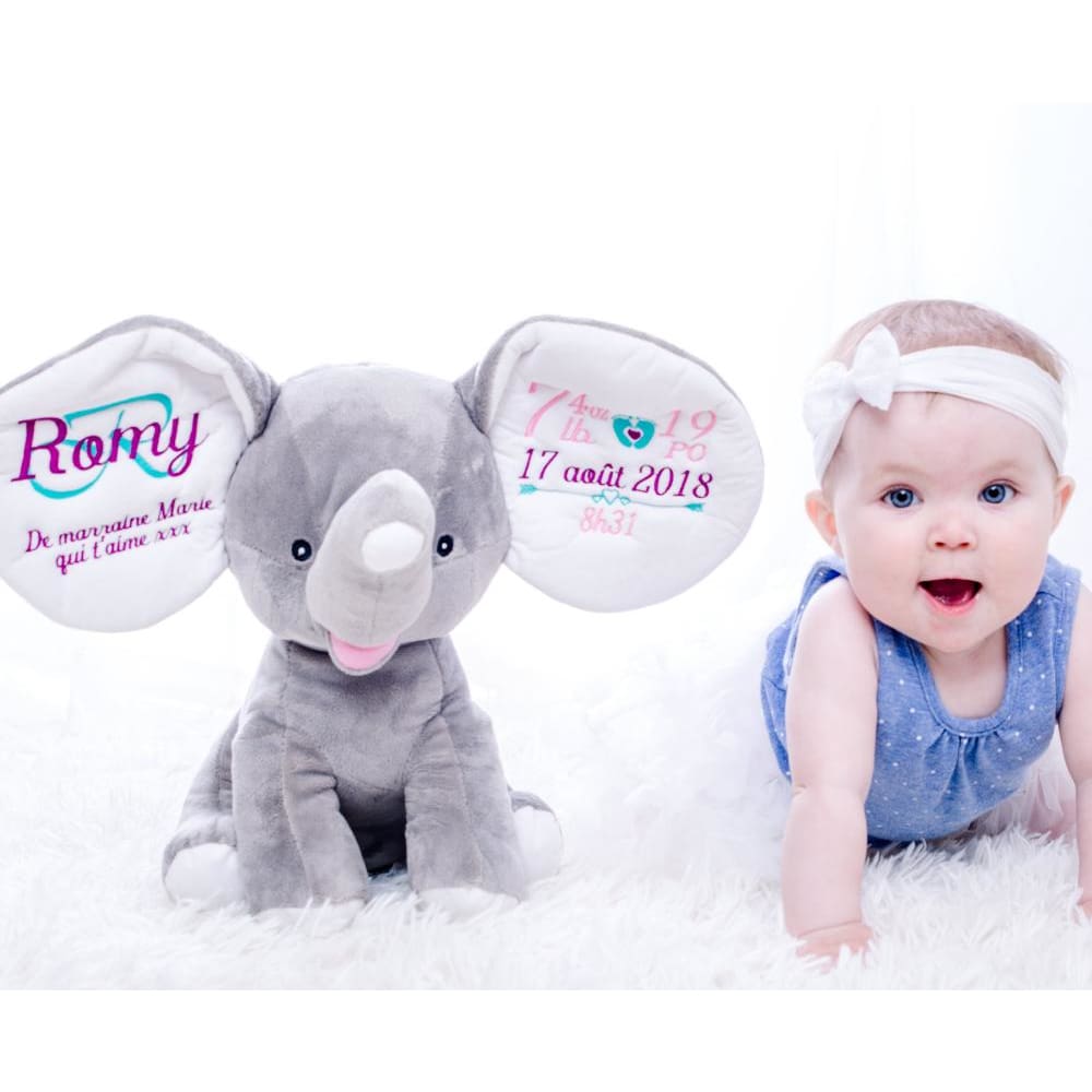 Peluche elephant gris personnalisé 