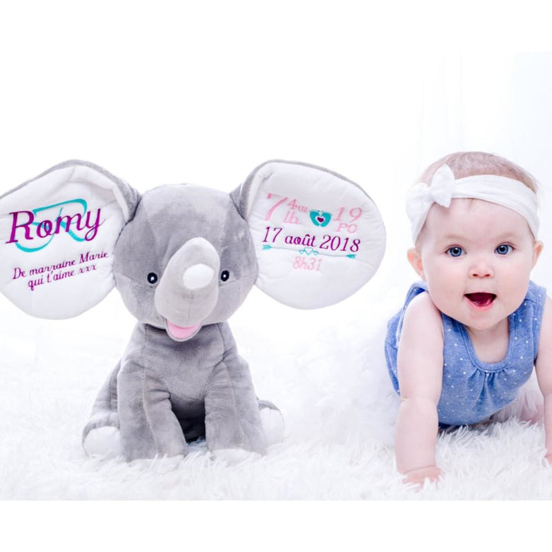 Peluche elephant gris personnalisé 