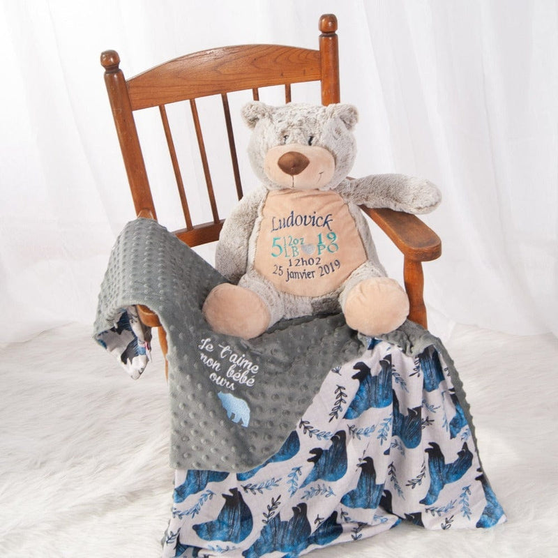 Memory bear and matching blanket bears with name