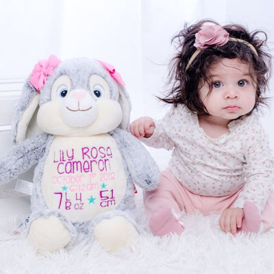Stuffed bunny custom embroidery - peluche lapin personnalisé