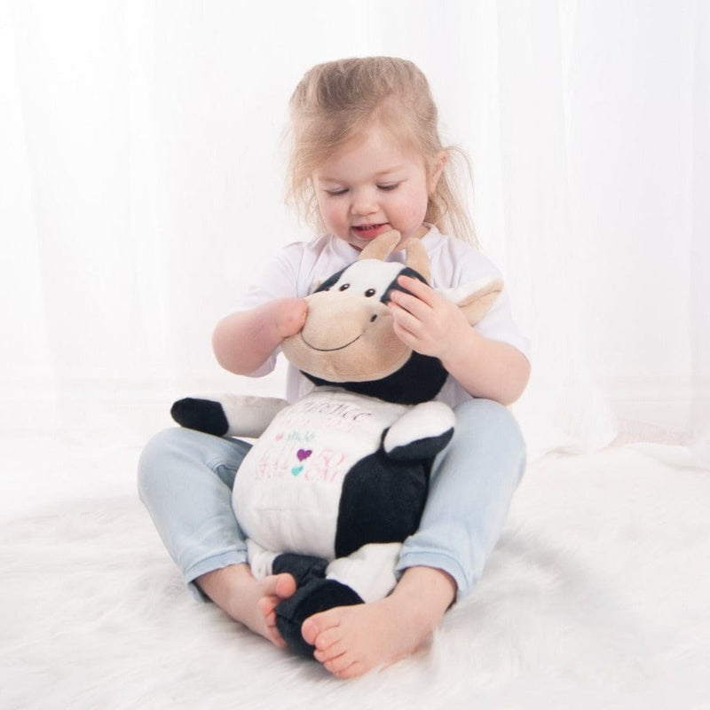 Vache en peluche personnalisée avec broderie